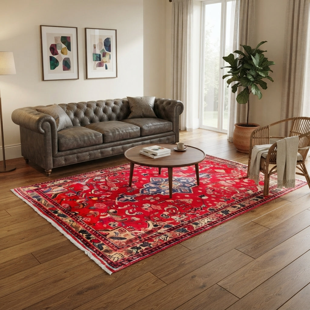 Orientteppich Rot Blau Florales Medaillon, handgeknüpftes Unikat – Ansicht 2
