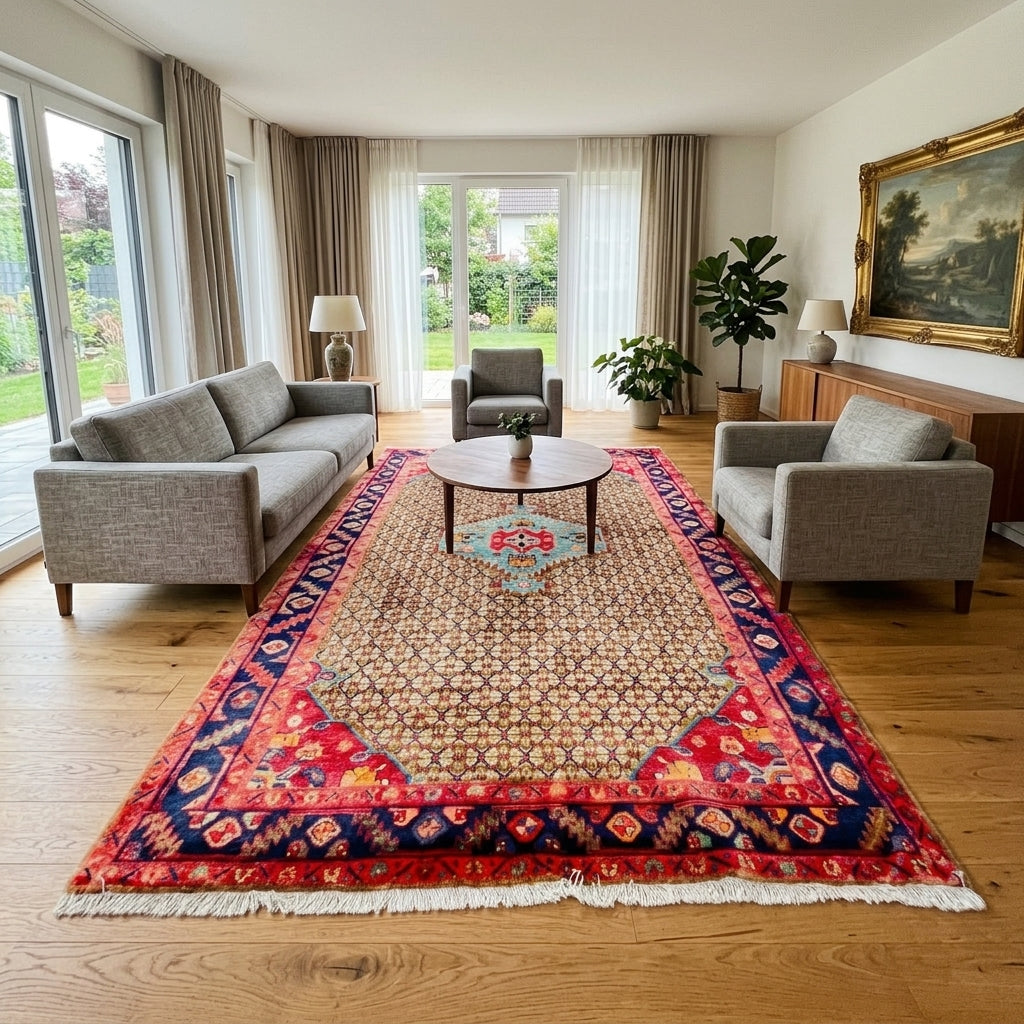 Orientteppich Beige Rot Medaillon, handgeknüpftes Unikat – Ansicht 2