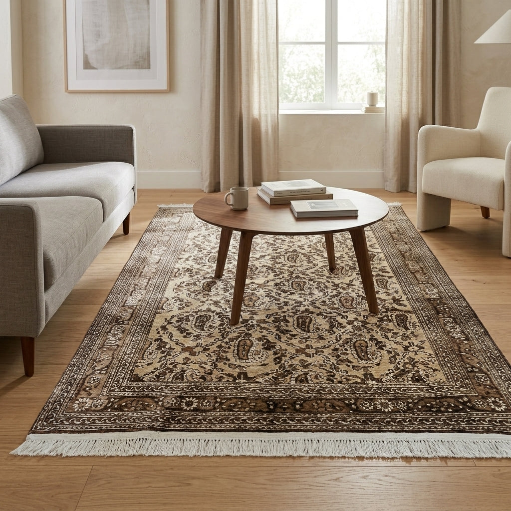 Orientteppich Beige Braun Boteh Paisley, handgeknüpftes Unikat – Ansicht 2