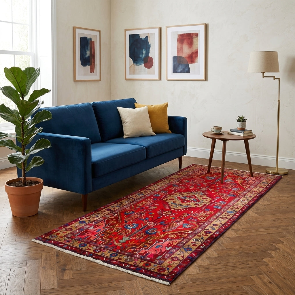 Orientteppich Läufer Rot Beige Medaillon, handgeknüpftes Unikat – Ansicht 2