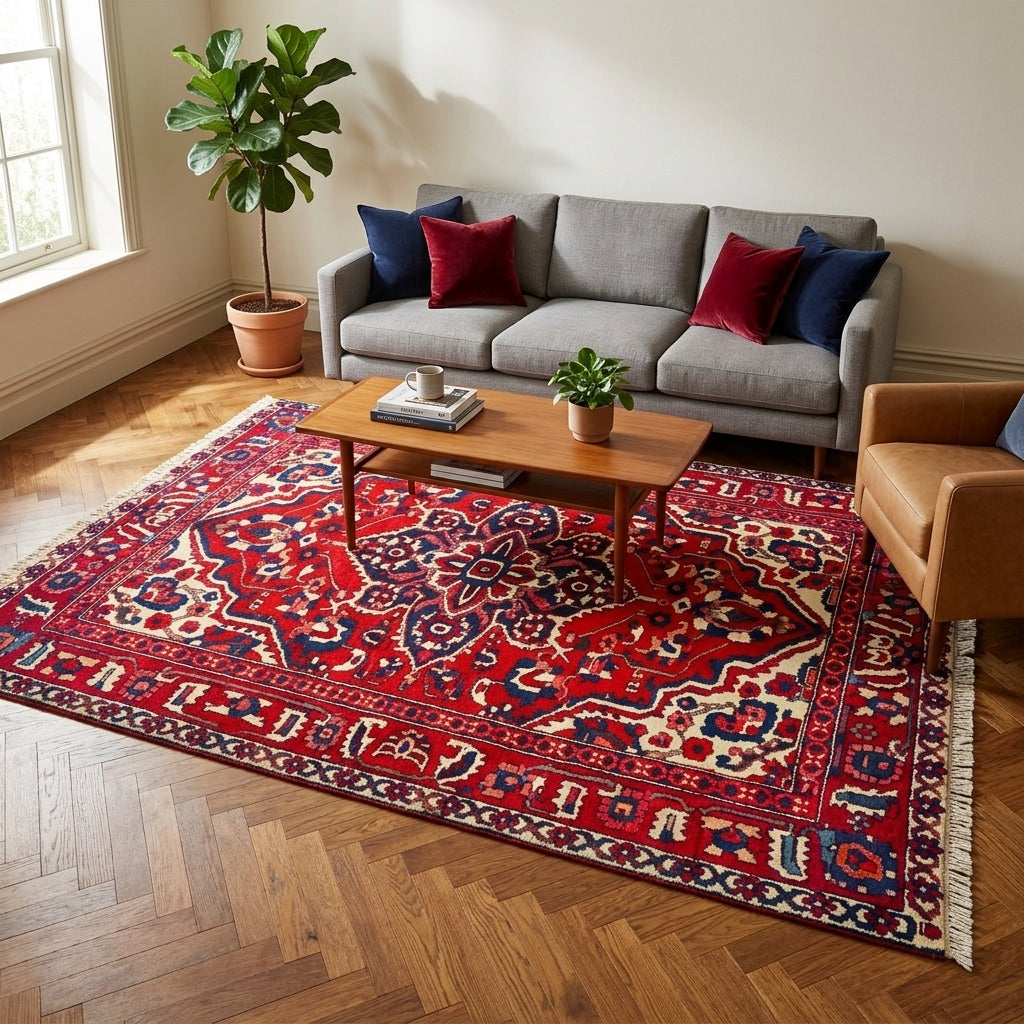 Handgeknüpfter Orientteppich Rot Blau Medaillon, Unikat – Ansicht 2