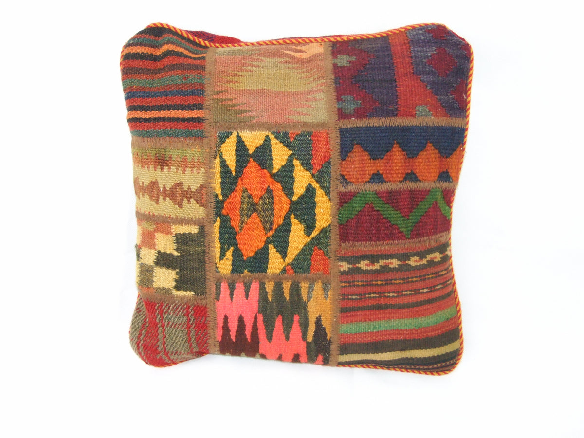 Patchwork Kelim Kissenhülle Rauten Streifen, 50 × 50 cm (1,6 × 1,6 ft), handgewebtes Unikat