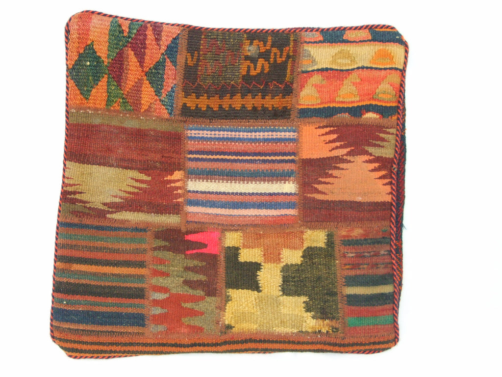 Patchwork Kelim Kissenhülle Orange Rot Blau, handgewebtes Unikat – Ansicht 2