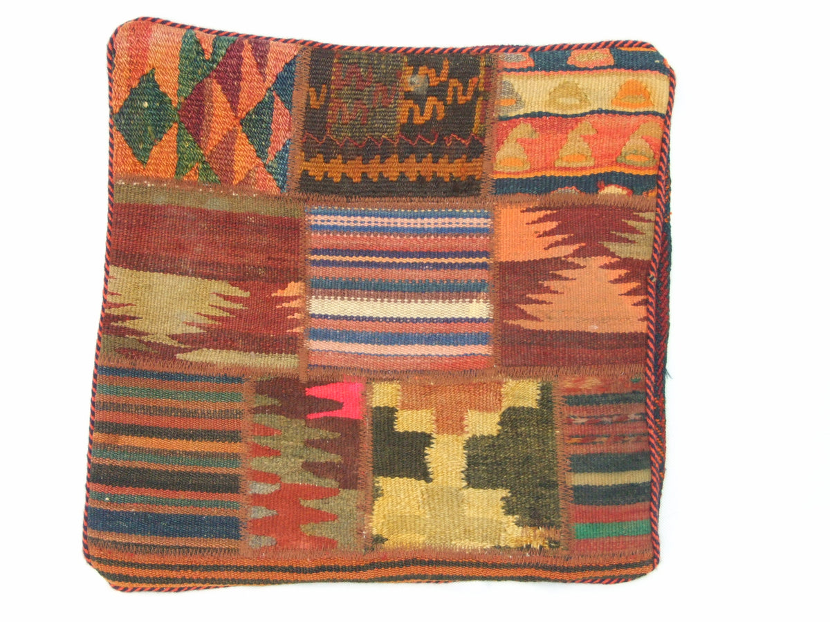 Patchwork Kelim Kissenhülle Orange Rot Blau, handgewebtes Unikat – Ansicht 2