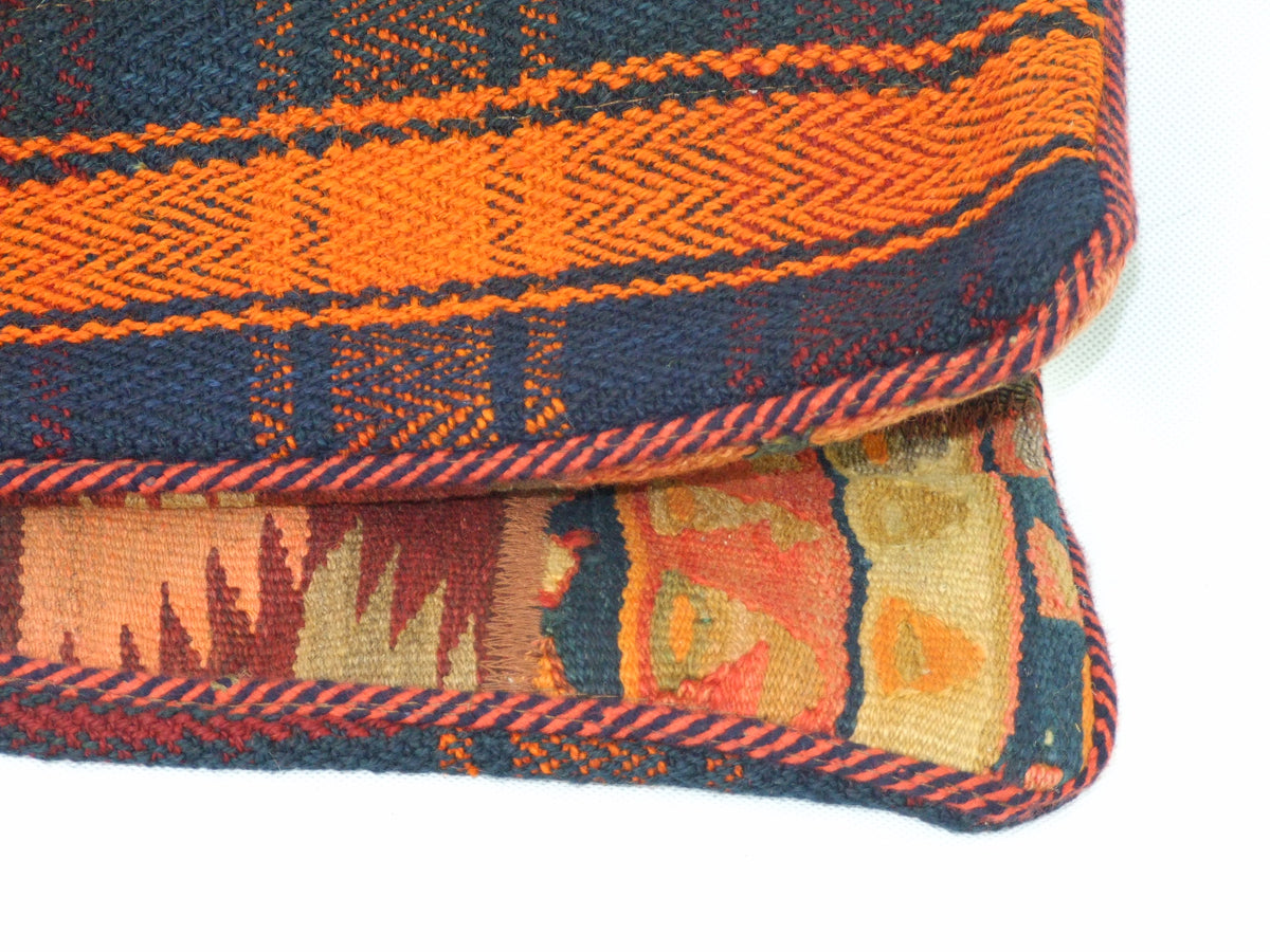 Patchwork Kelim Kissenhülle Orange Rot Blau, handgewebtes Unikat – Ansicht 7