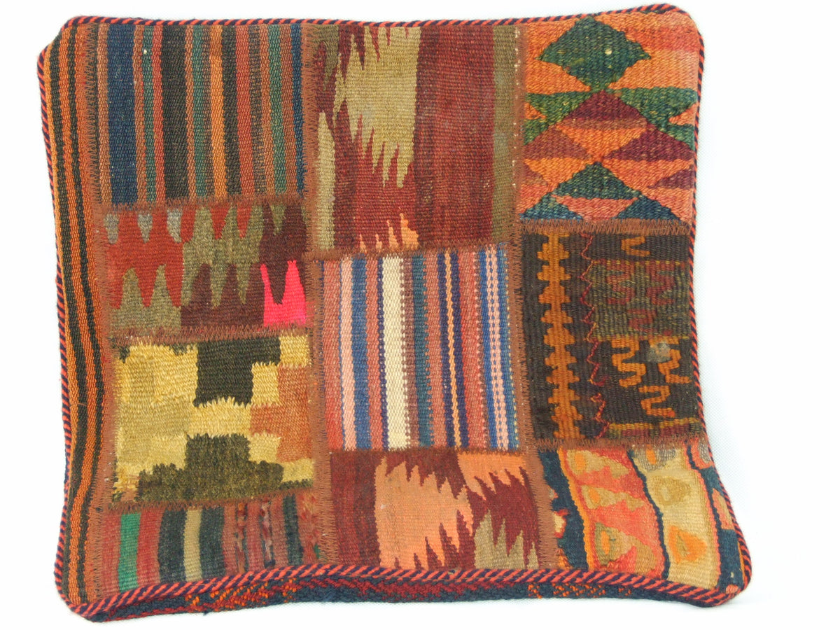 Patchwork Kelim Kissenhülle Orange Rot Blau, handgewebtes Unikat – Ansicht 3