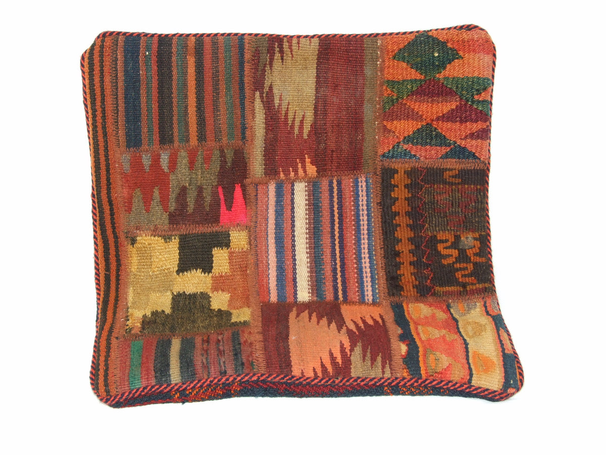 Patchwork Kelim Kissenhülle Orange Rot Blau, 55 × 55 cm (1,8 × 1,8 ft), handgewebtes Unikat