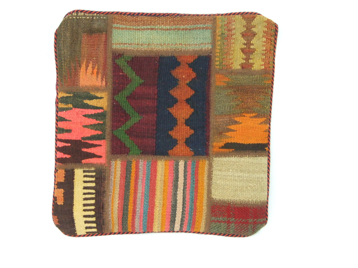 Patchwork Kelim Kissenhülle Erdtöne Pink, 50 × 50 cm (1,6 × 1,6 ft), handgewebtes Unikat