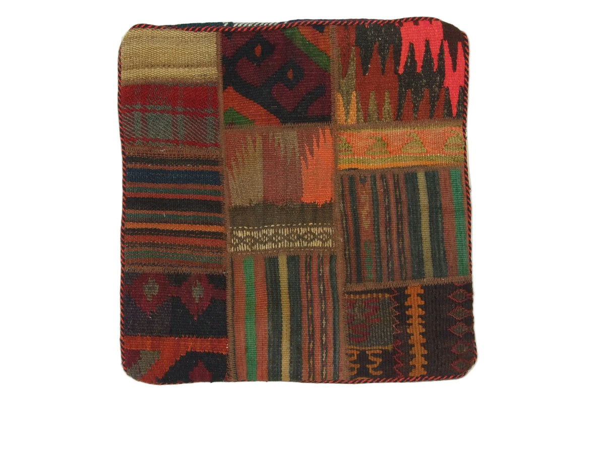 Patchwork Kelim Kissenhülle Erdtöne Rot, 50 × 55 cm (1,6 × 1,8 ft), handgewebtes Unikat