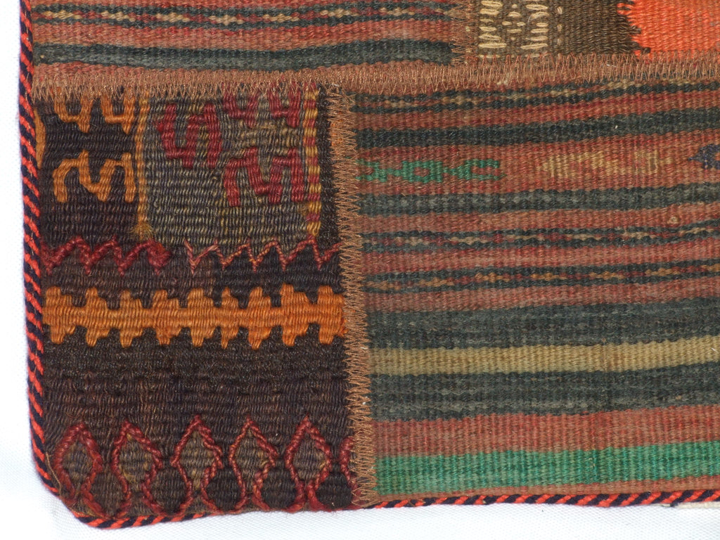 Patchwork Kelim Kissenhülle Erdtöne Rot, handgewebtes Unikat – Ansicht 7