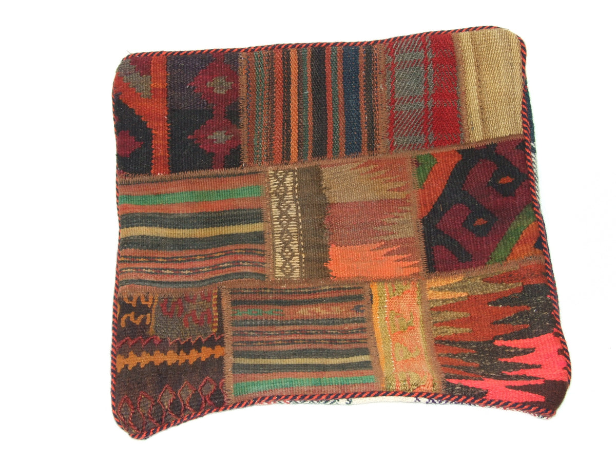 Patchwork Kelim Kissenhülle Erdtöne Rot, handgewebtes Unikat – Ansicht 6