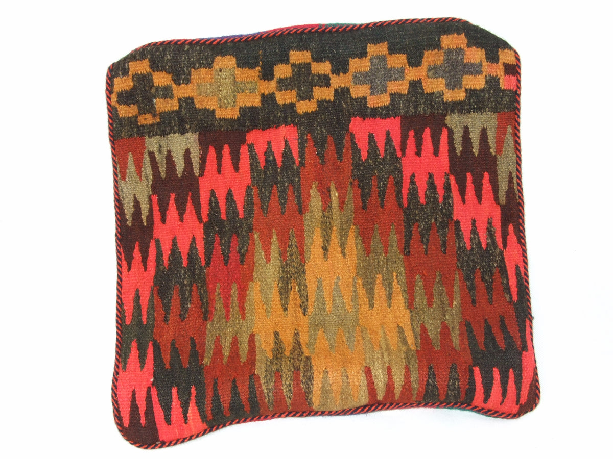 Kelim Kissenhülle Zickzack Rot, 50 × 50 cm (1,6 × 1,6 ft), handgewebtes Unikat