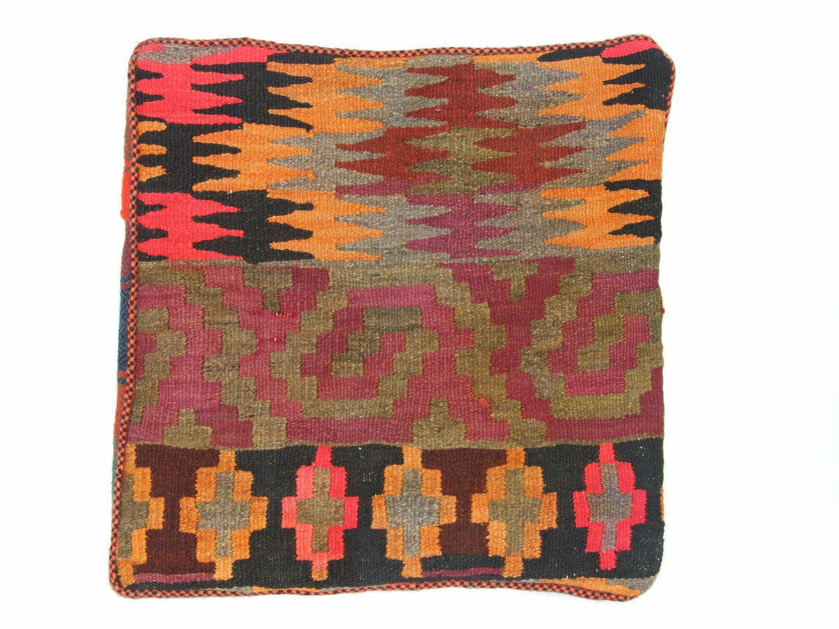 Kelim Kissenhülle Patchwork Rot Orange, handgewebtes Unikat – Ansicht 2