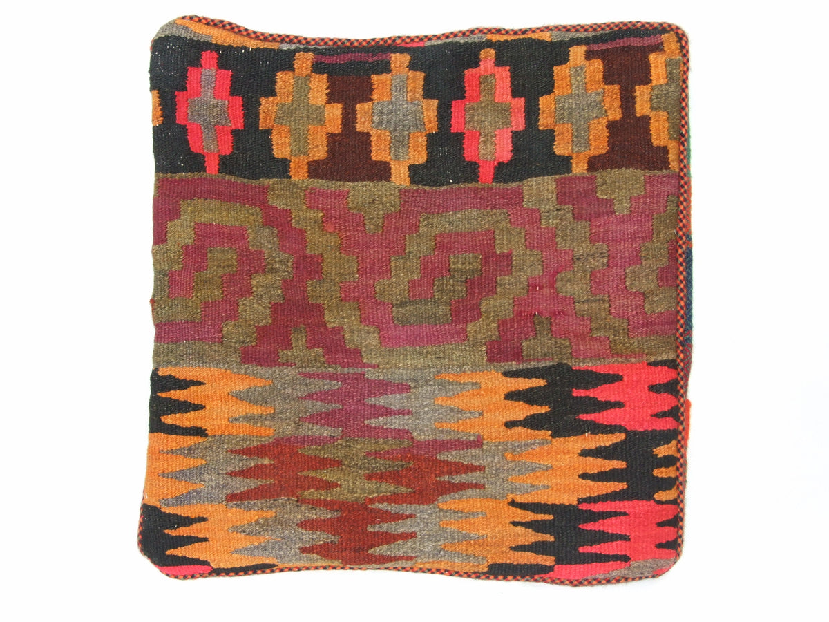 Kelim Kissenhülle Patchwork Rot Orange, 50 × 50 cm (1,6 × 1,6 ft), handgewebtes Unikat