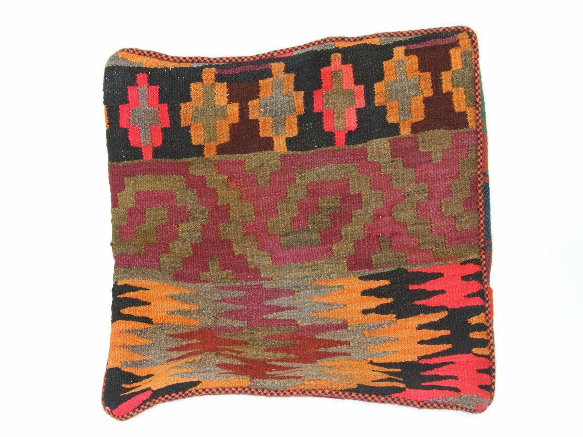 Kelim Kissenhülle Patchwork Rot Orange, handgewebtes Unikat – Ansicht 3
