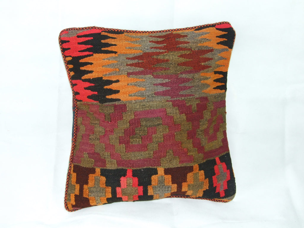 Kelim Kissenhülle Patchwork Rot Orange, handgewebtes Unikat – Ansicht 5