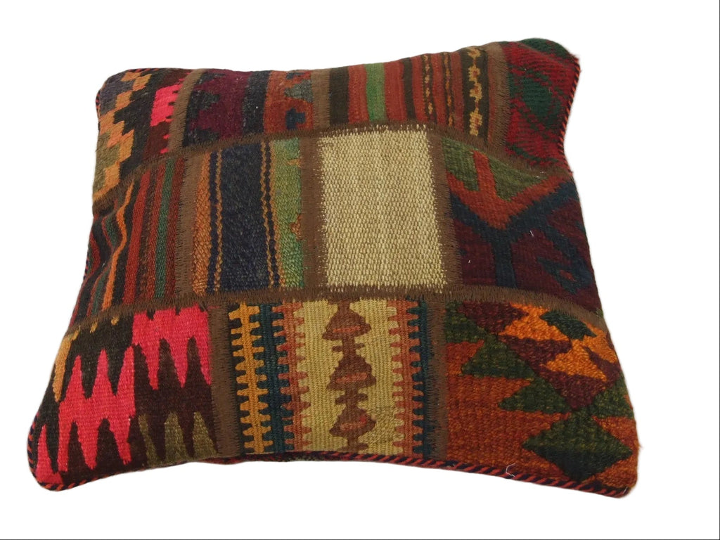 Patchwork Kelim Kissenhülle Pink Orange, handgewebtes Unikat – Ansicht 2