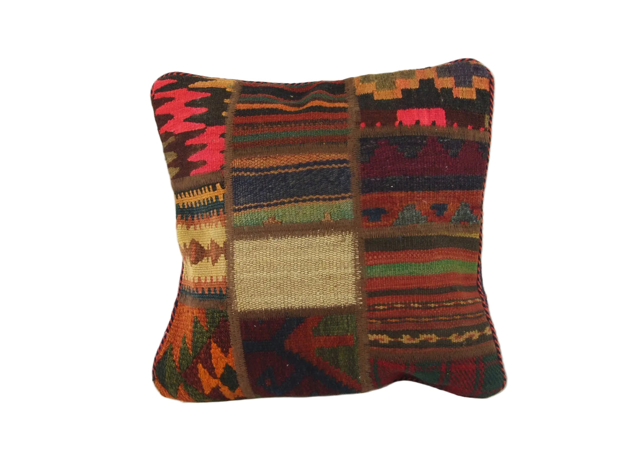 Patchwork Kelim Kissenhülle Pink Orange, 50 × 50 cm (1,6 × 1,6 ft), handgewebtes Unikat