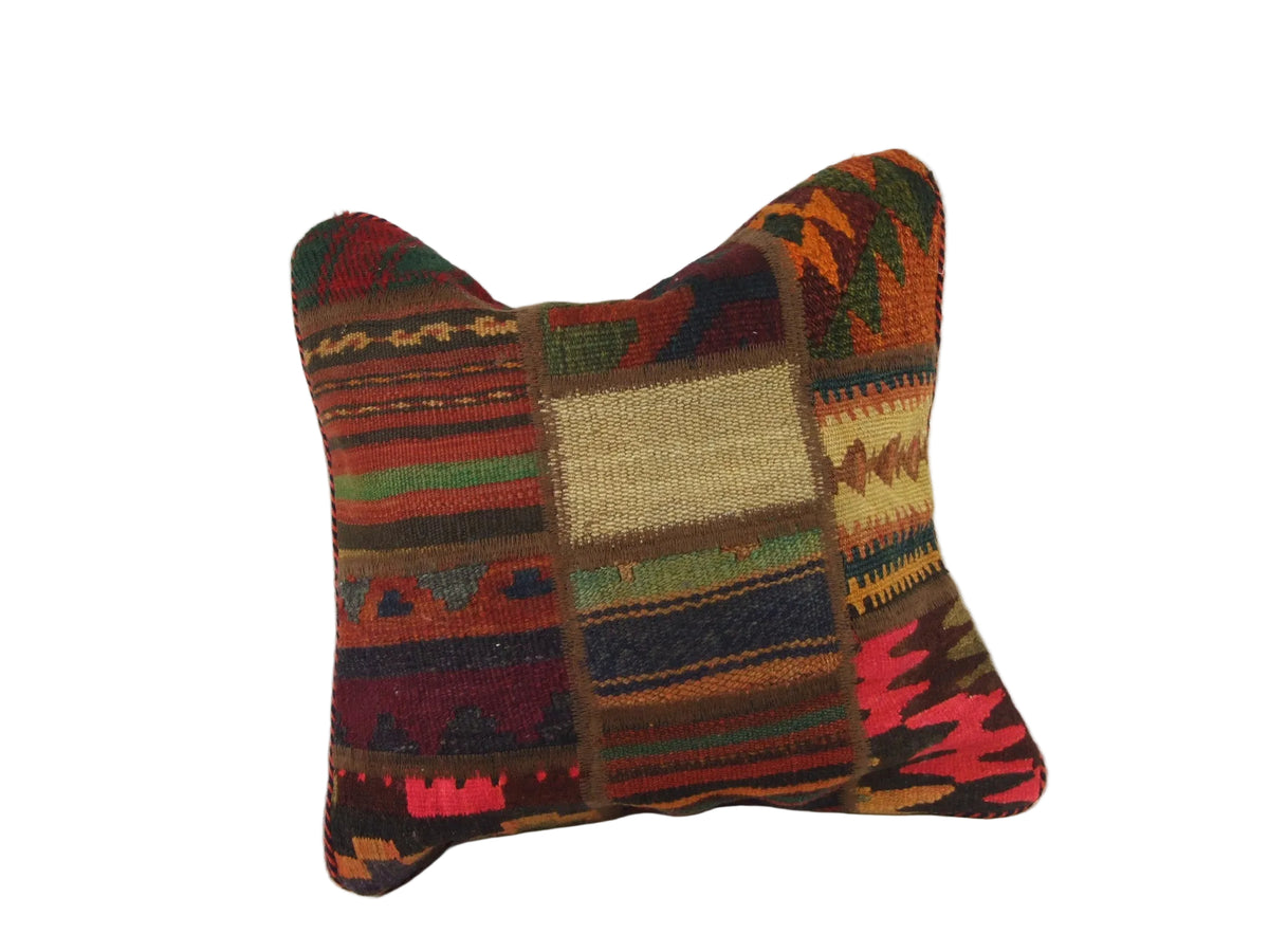 Patchwork Kelim Kissenhülle Pink Orange, handgewebtes Unikat – Ansicht 3