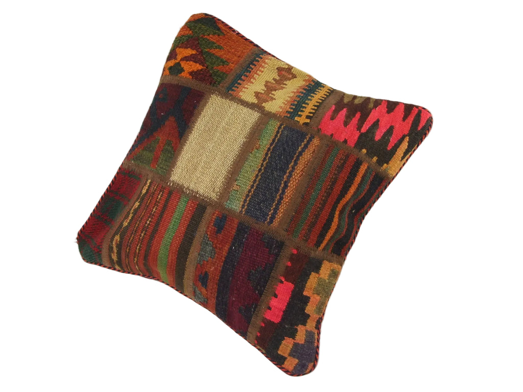Patchwork Kelim Kissenhülle Pink Orange, handgewebtes Unikat – Ansicht 4
