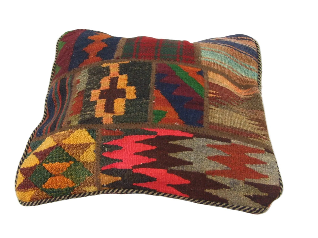 Patchwork Kelim Kissenhülle Kreuzmotiv, 50 × 50 cm (1,6 × 1,6 ft), handgewebtes Unikat