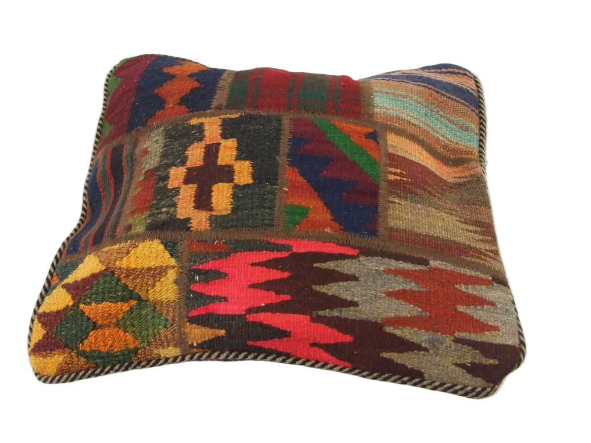 Patchwork Kelim Kissenhülle Kreuzmotiv, 50 × 50 cm (1,6 × 1,6 ft), handgewebtes Unikat