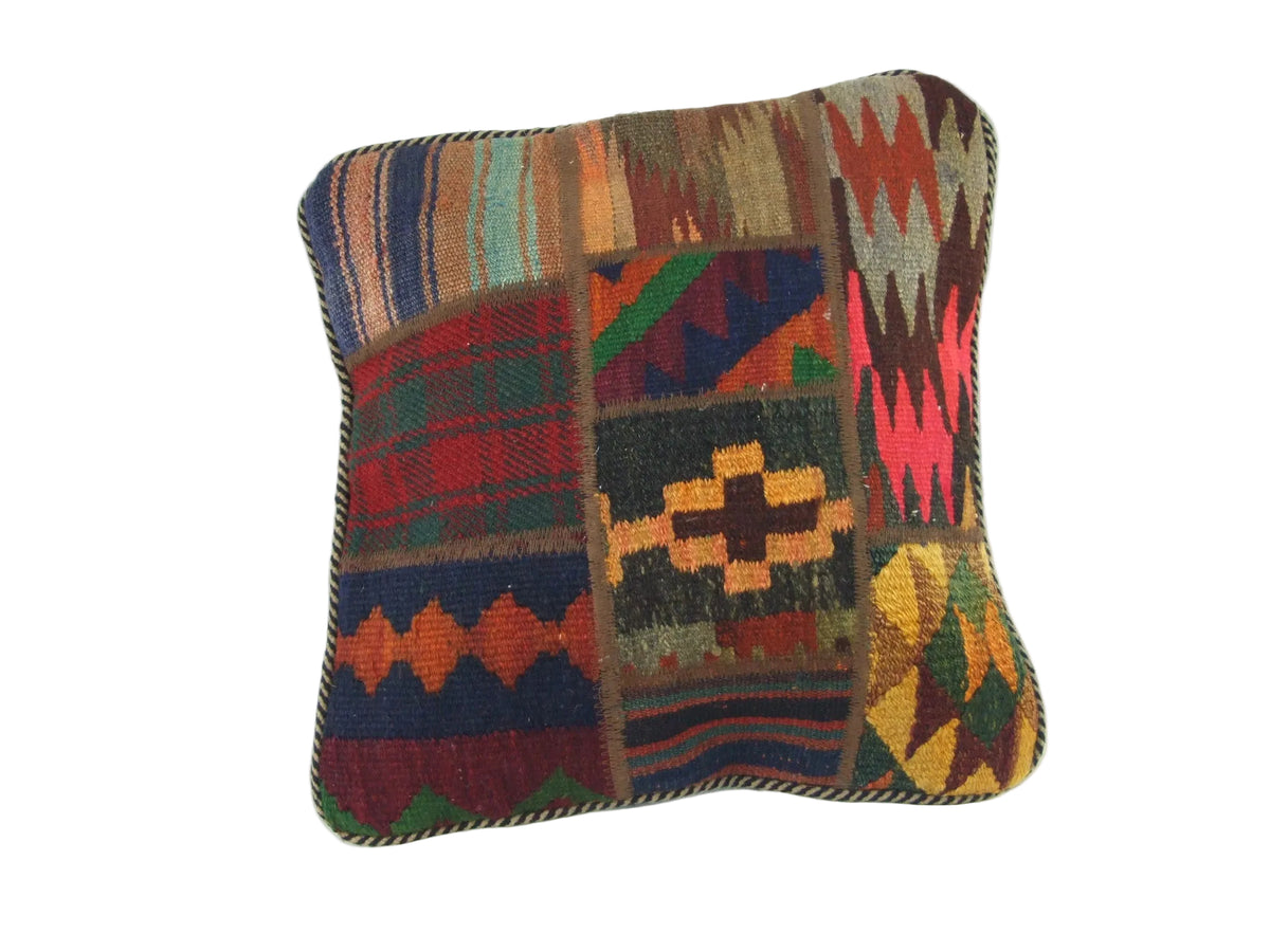 Patchwork Kelim Kissenhülle Kreuzmotiv, handgewebtes Unikat – Ansicht 2