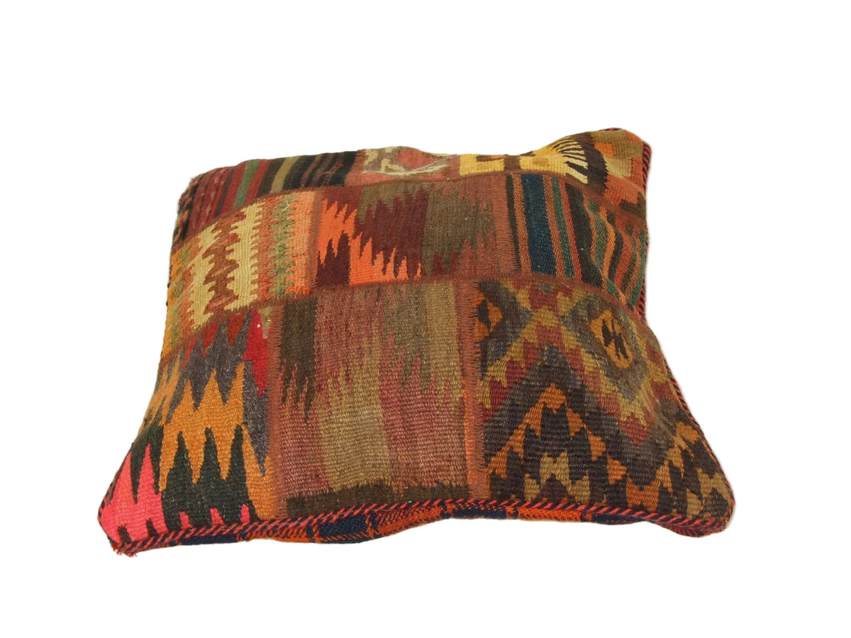Patchwork Kelim Kissenhülle Erdtöne Orange, handgewebtes Unikat – Ansicht 4