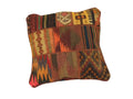 Patchwork Kelim Kissenhülle Erdtöne Orange, 50 × 50 cm (1,6 × 1,6 ft), handgewebtes Unikat