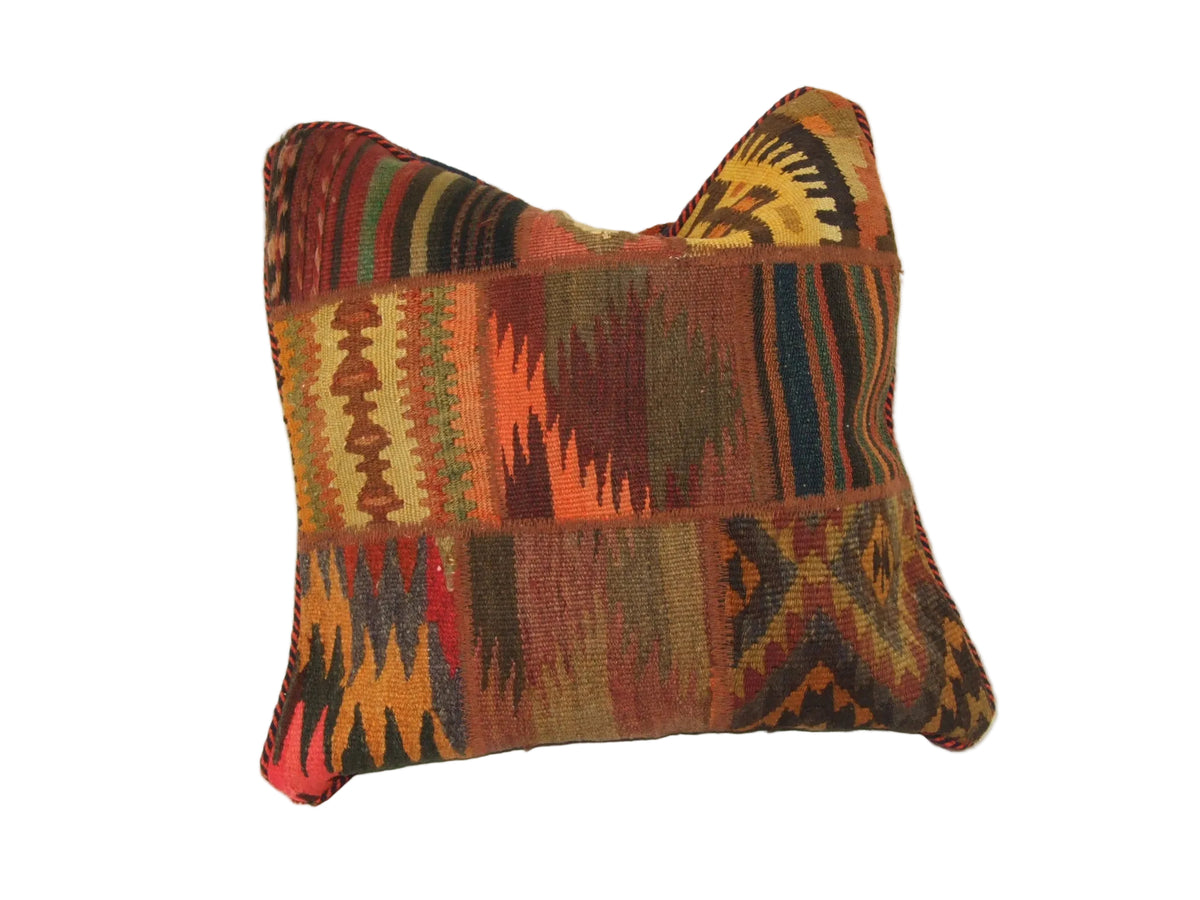 Patchwork Kelim Kissenhülle Erdtöne Orange, handgewebtes Unikat – Ansicht 3