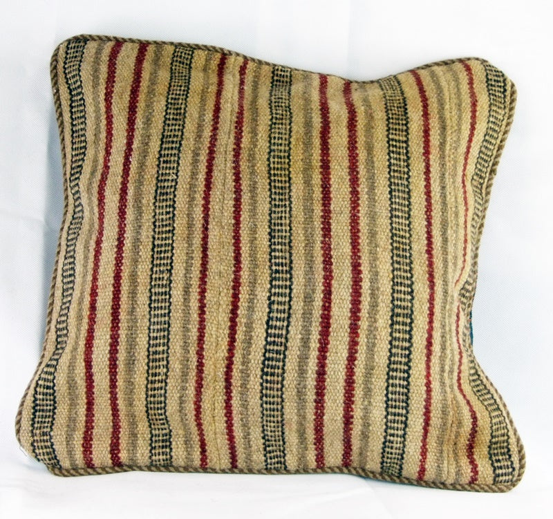 Kelim Kissenhülle Gestreift Beige, 50 × 50 cm (1,6 × 1,6 ft), handgewebtes Unikat