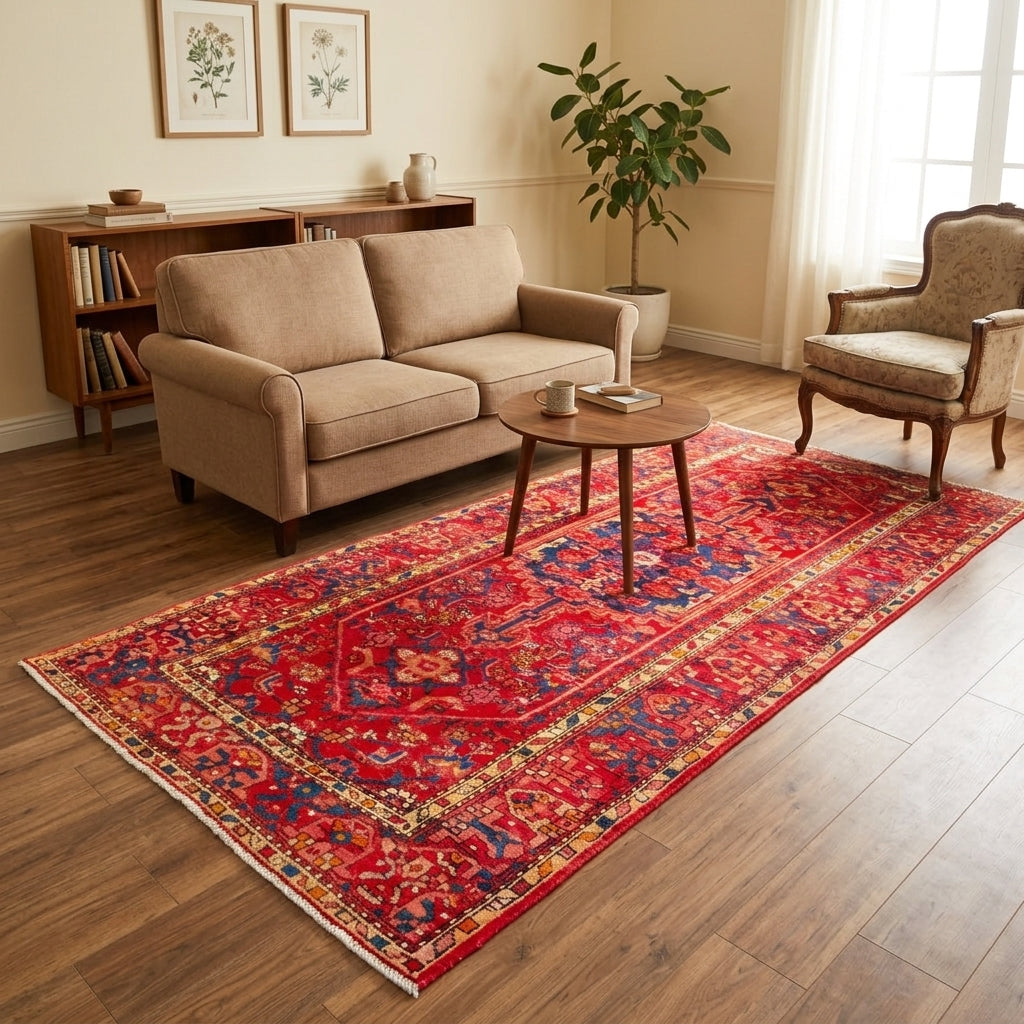 Orientteppich Rot Blau Geometrisches Medaillon, handgeknüpftes Unikat – Ansicht 2