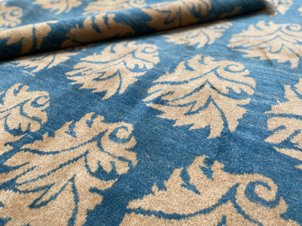 Großer Orientteppich Blau Blattmotive, handgeknüpftes Unikat – Ansicht 15