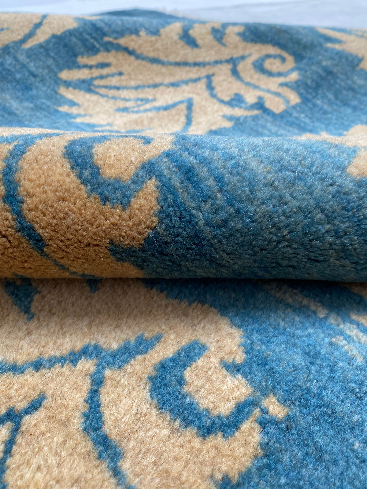 Großer Orientteppich Blau Blattmotive, handgeknüpftes Unikat – Ansicht 16