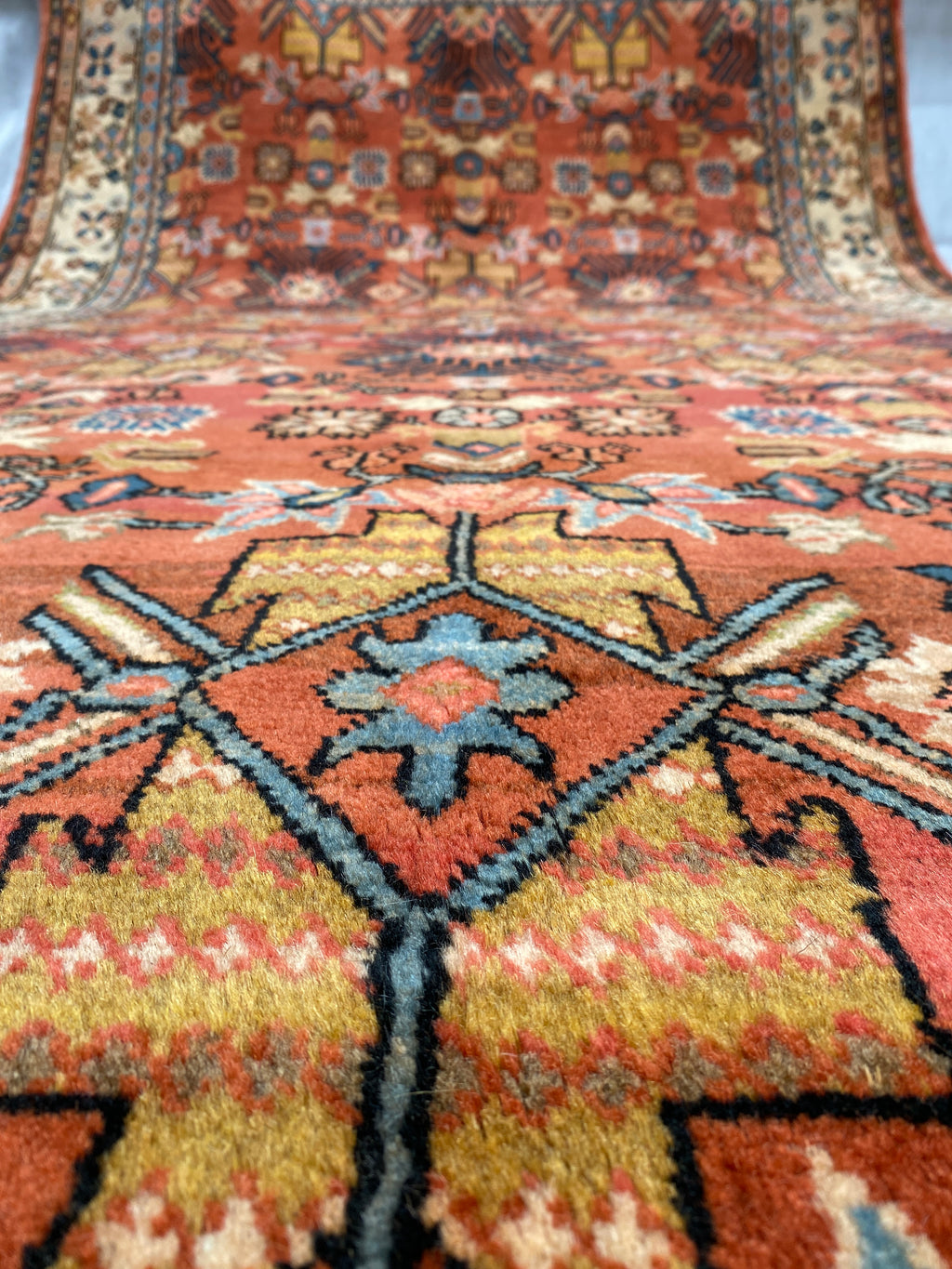 Großer Orientteppich Rot Ornamente, 425 × 202 cm, handgeknüpftes Unikat – Ansicht 10