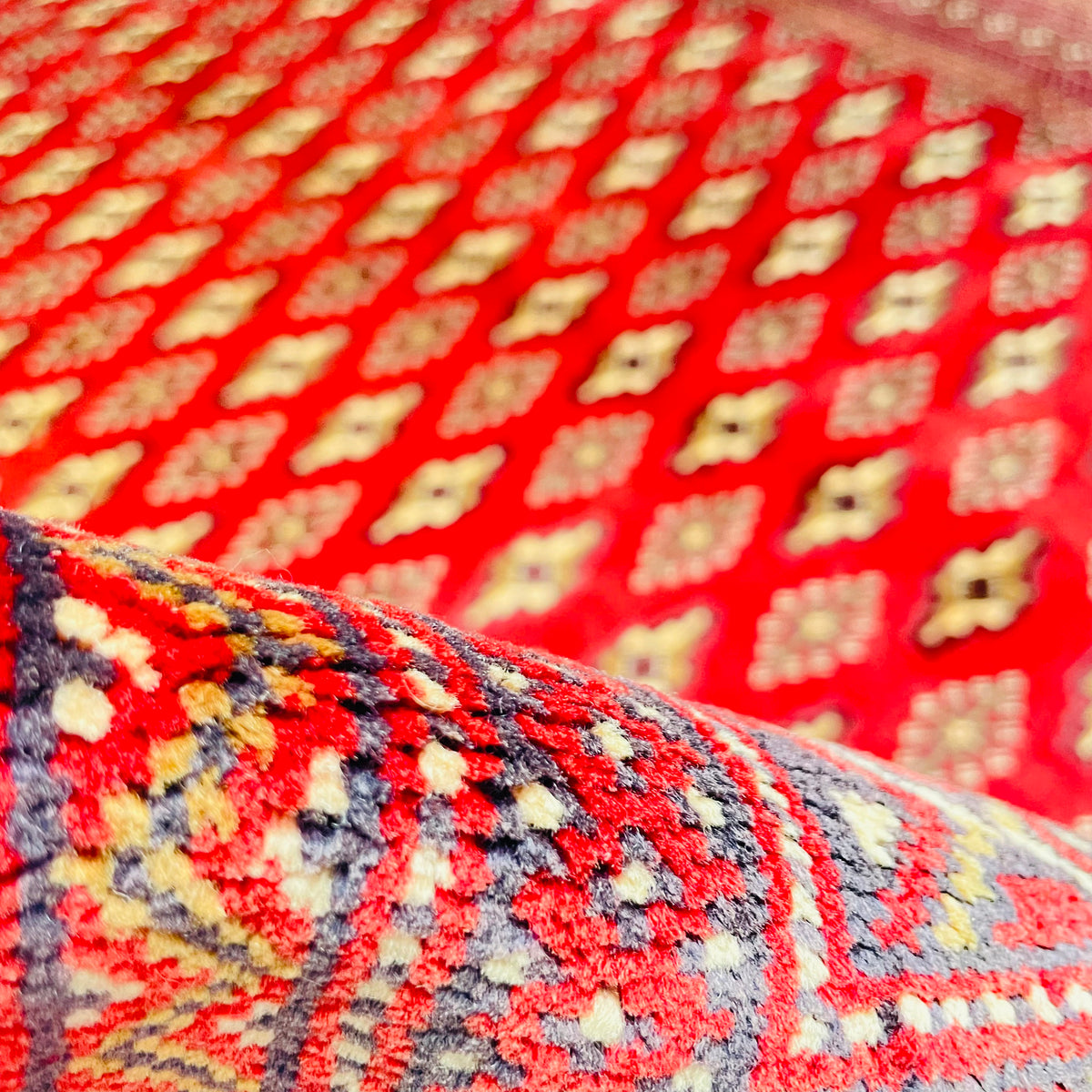 Buchara Orientteppich Rot Geometrisch, handgeknüpftes Unikat – Ansicht 7