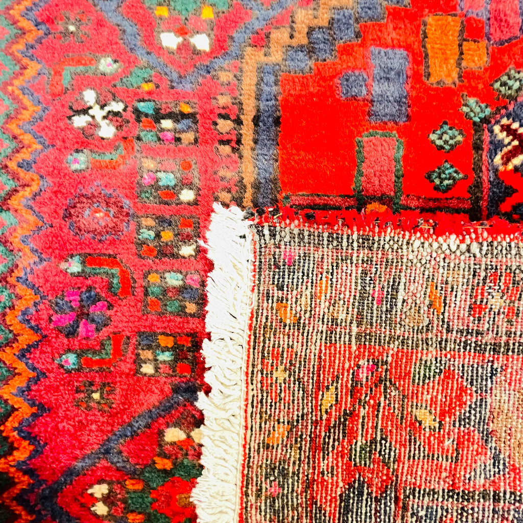 Orientteppich Rot Blau Medaillon aus Wolle, handgeknüpftes Unikat – Ansicht 9