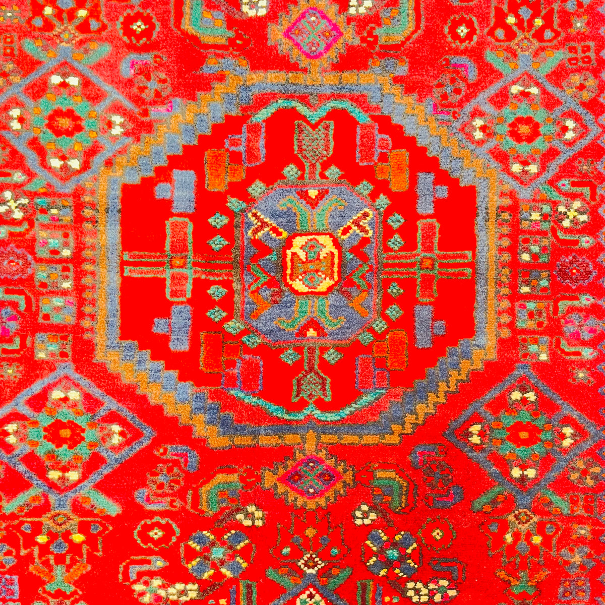 Orientteppich Rot Blau Medaillon aus Wolle, handgeknüpftes Unikat – Ansicht 6