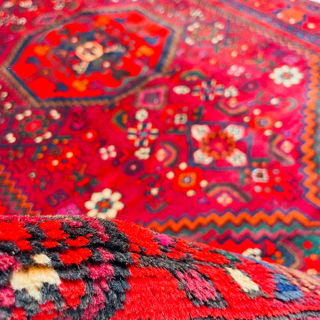 Orientteppich Rot Blau Medaillon aus Wolle, handgeknüpftes Unikat – Ansicht 7