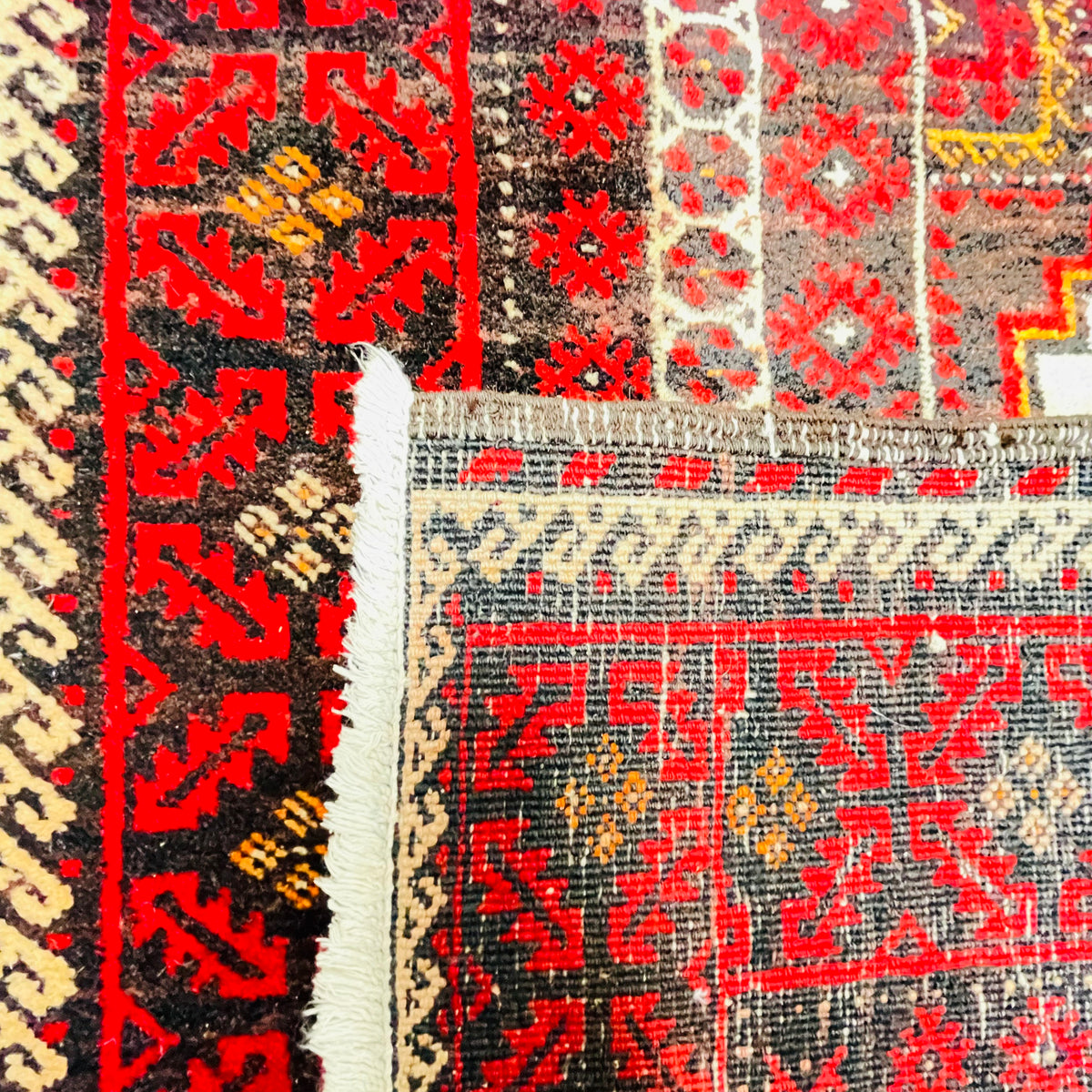 Orientteppich Läufer Rot Creme Rauten, handgeknüpftes Unikat – Ansicht 8