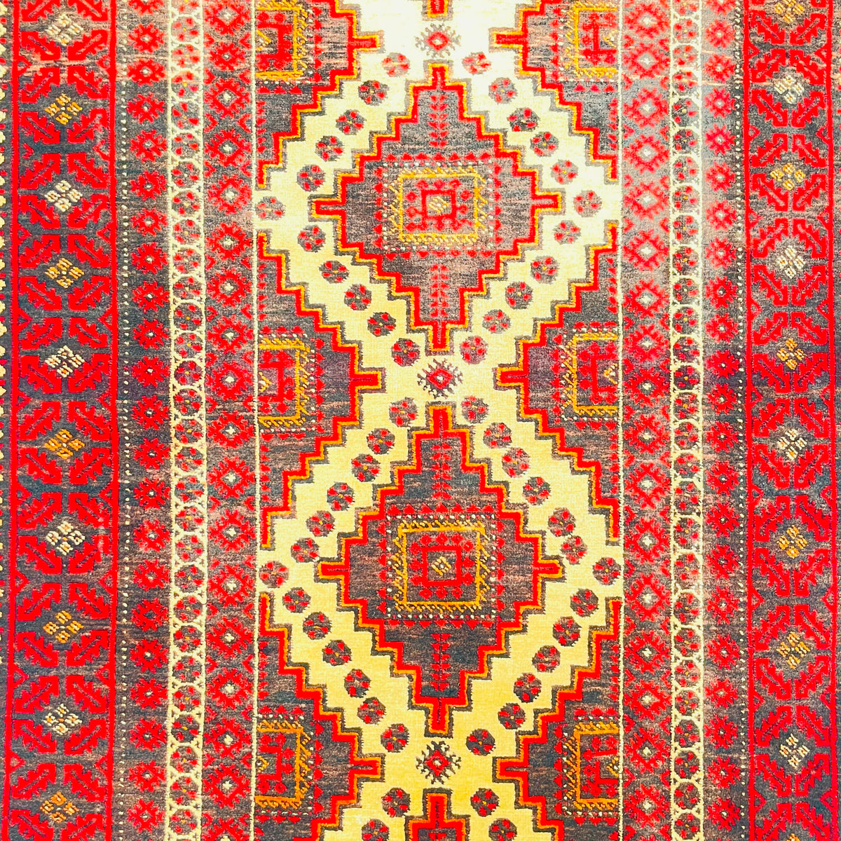 Orientteppich Läufer Rot Creme Rauten, handgeknüpftes Unikat – Ansicht 6