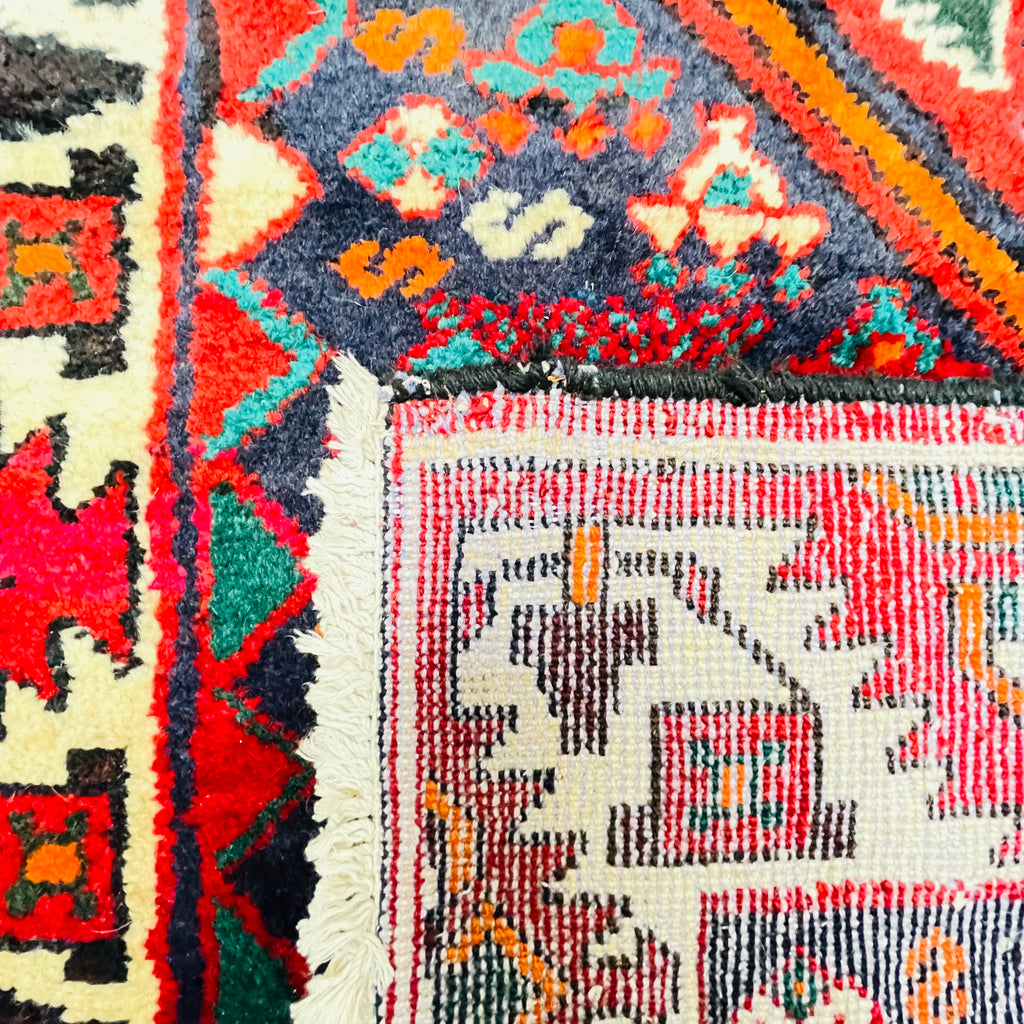 Orientteppich Rot Blau Geometrisch Medaillon, handgeknüpftes Unikat – Ansicht 10