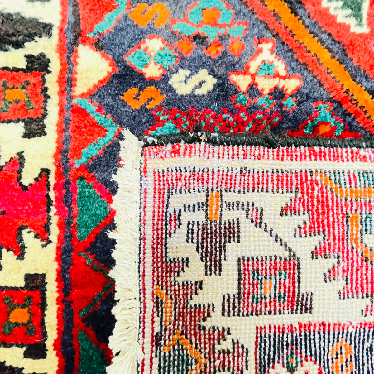 Orientteppich Rot Blau Geometrisch Medaillon, handgeknüpftes Unikat – Ansicht 10