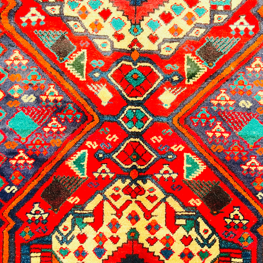 Orientteppich Rot Blau Geometrisch Medaillon, handgeknüpftes Unikat – Ansicht 6