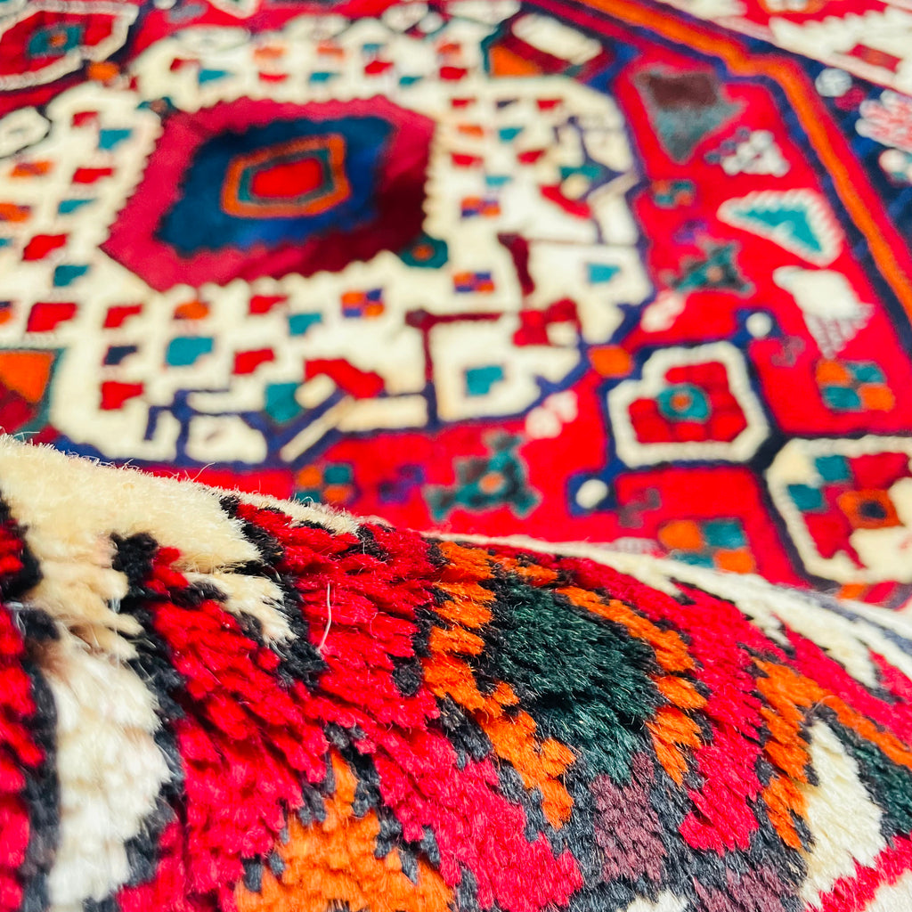 Orientteppich Rot Blau Geometrisch Medaillon, handgeknüpftes Unikat – Ansicht 8