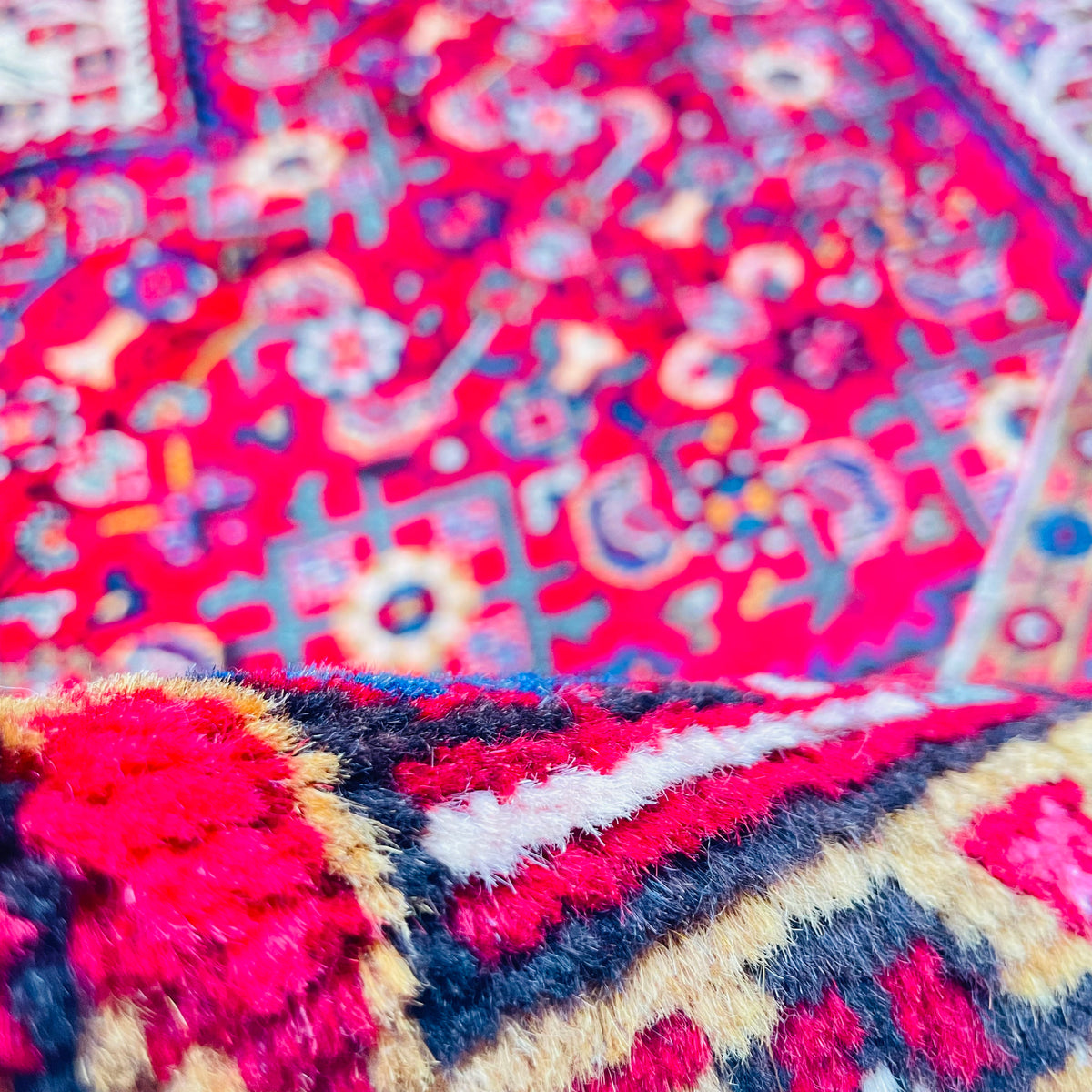 Orientteppich Rot Beige Blau Rautenmedaillons, handgeknüpftes Unikat – Ansicht 10