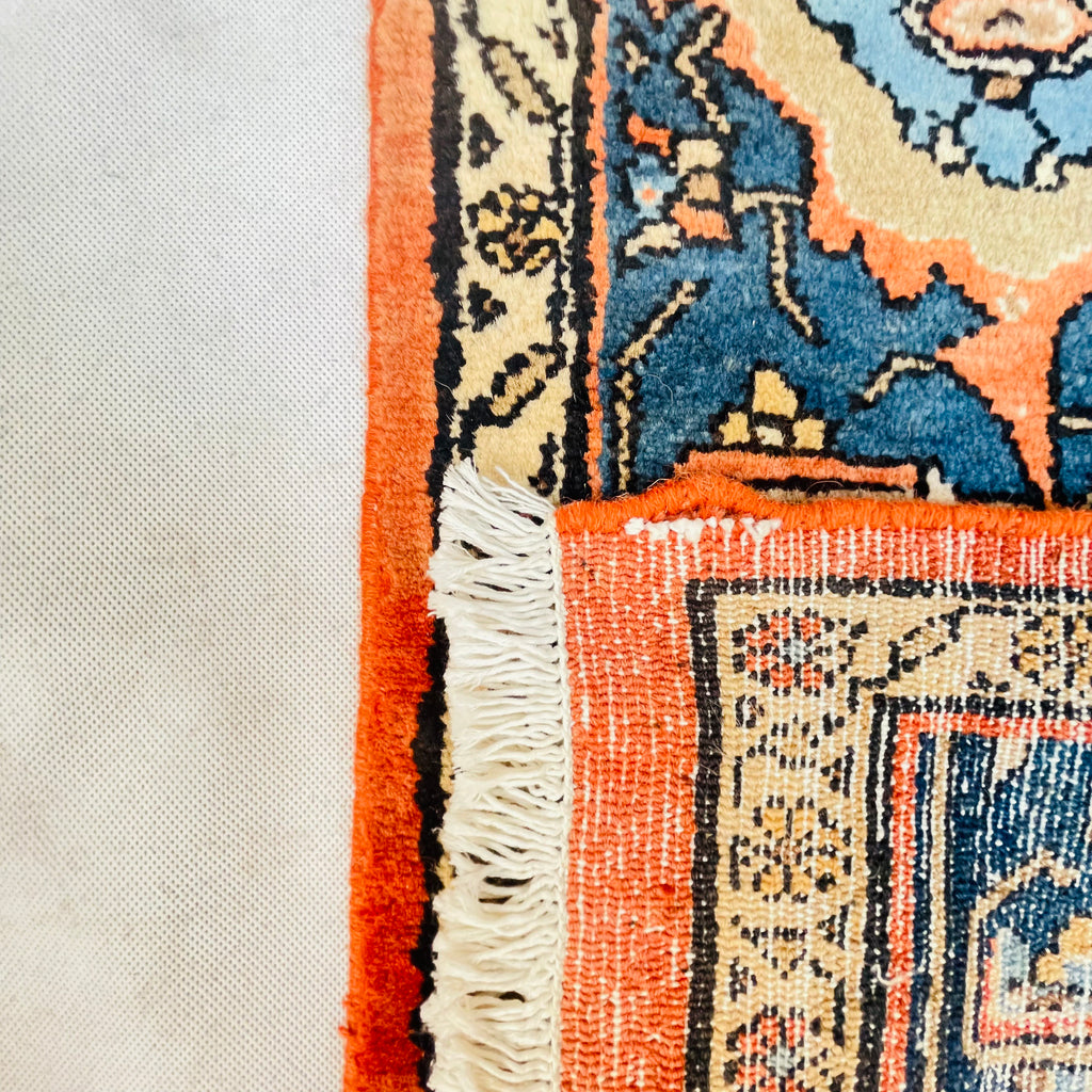 Orientteppich Orange Blau Blüten, handgeknüpftes Unikat – Ansicht 9