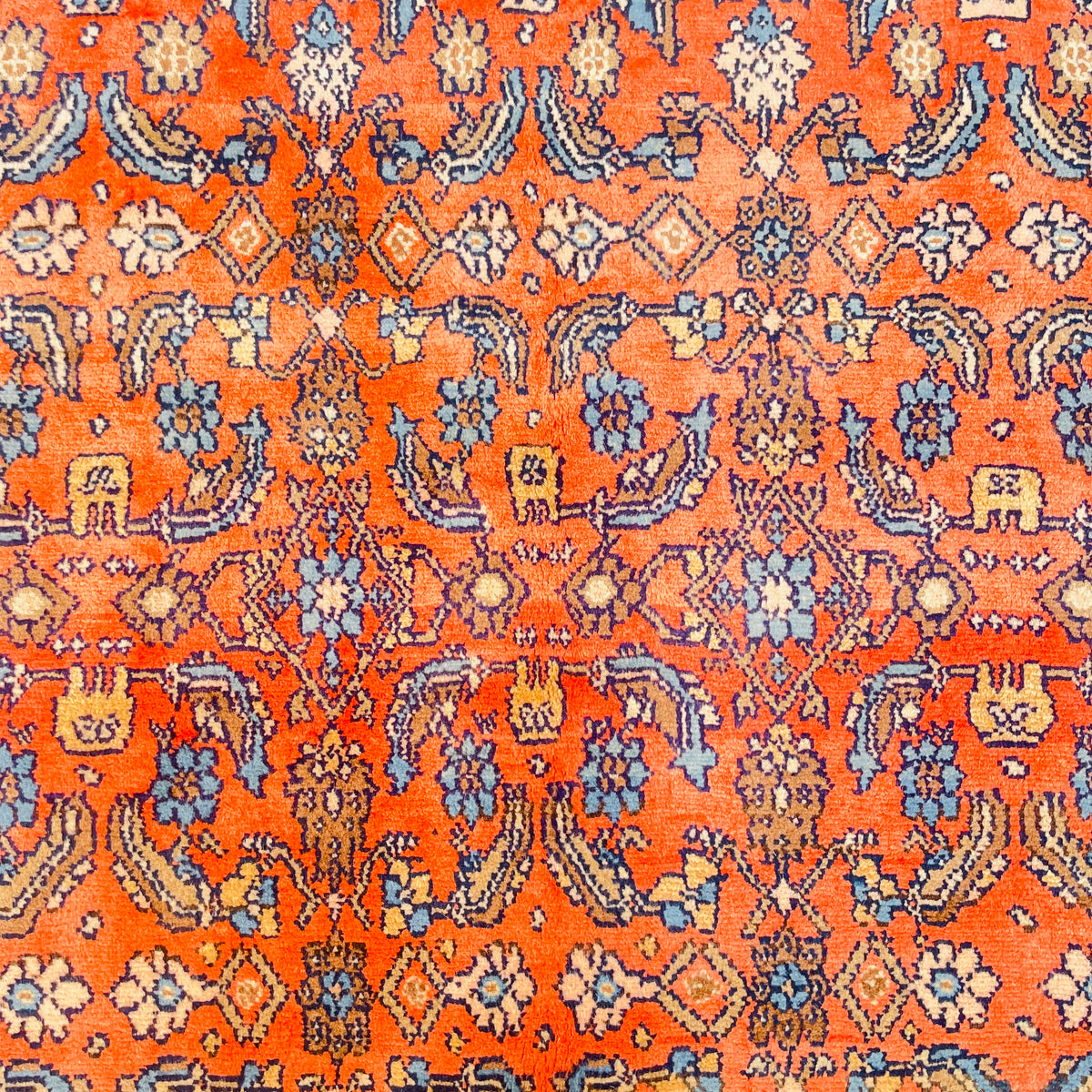 Orientteppich Orange Blau Blüten, handgeknüpftes Unikat – Ansicht 6