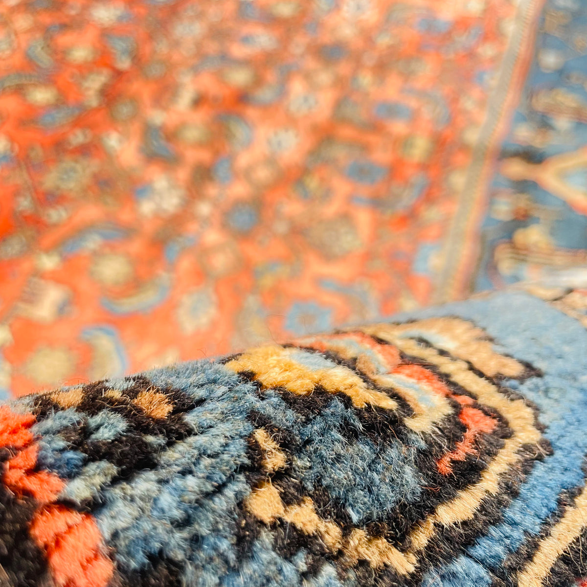 Orientteppich Orange Blau Blüten, handgeknüpftes Unikat – Ansicht 7