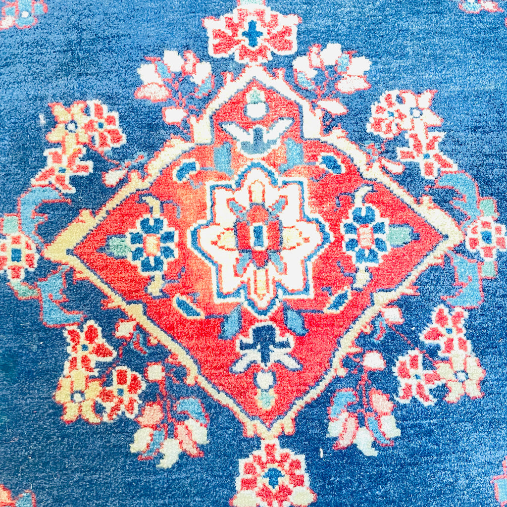 Poshti Orientteppich Blau Rot Rautenmedaillon, handgeknüpftes Unikat – Ansicht 6